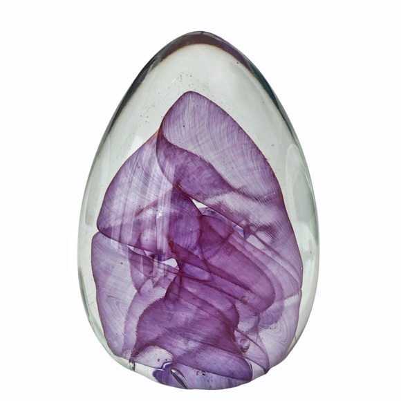 Large Heavy Blown Glass Egg Paperweight Home Decor 6 Inch Purple Swirled Vintage - Picture 6 of 7